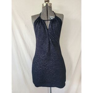 Vintage 90s Y2K Halter Dress‎ Black Zebra Glitter Mini Club Size Large